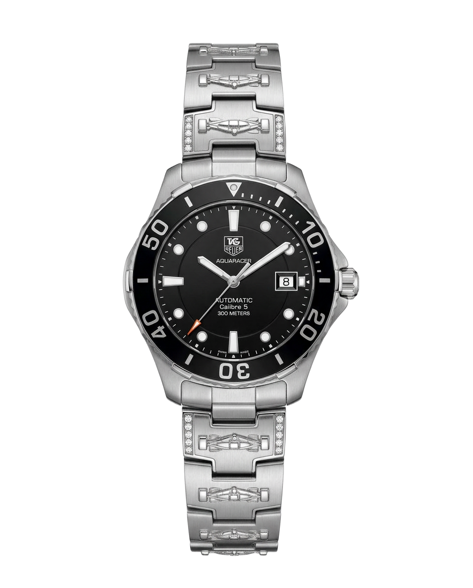 TAG Heuer Aquaracer con brazalete de oro blanco 18k con monoplazas de Fórmula 1 y diamantes