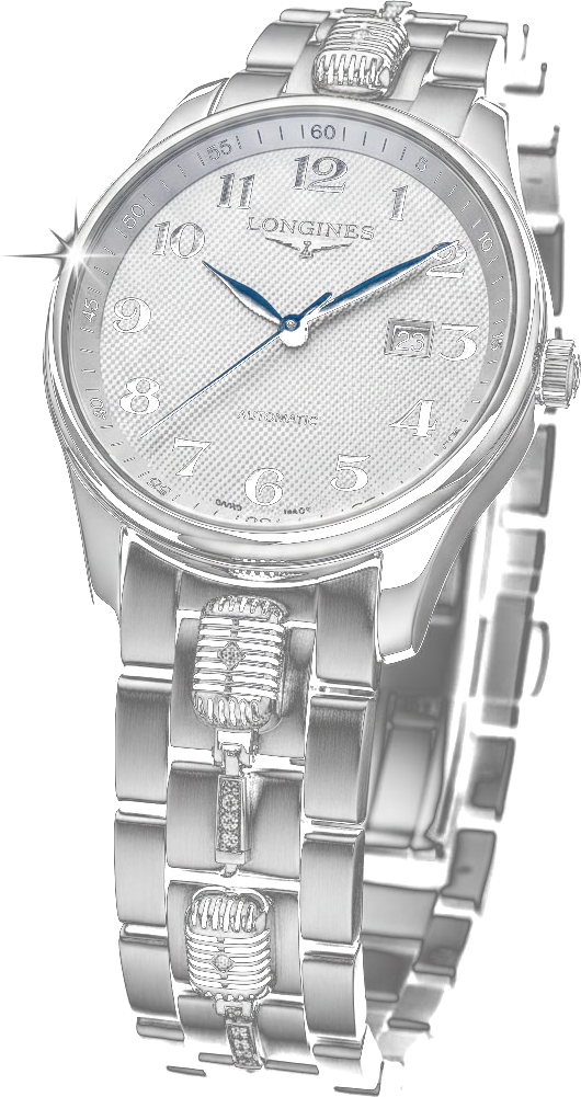 Longines Master Collection con brazalete de oro blanco con micrófonos tallados y diamantes