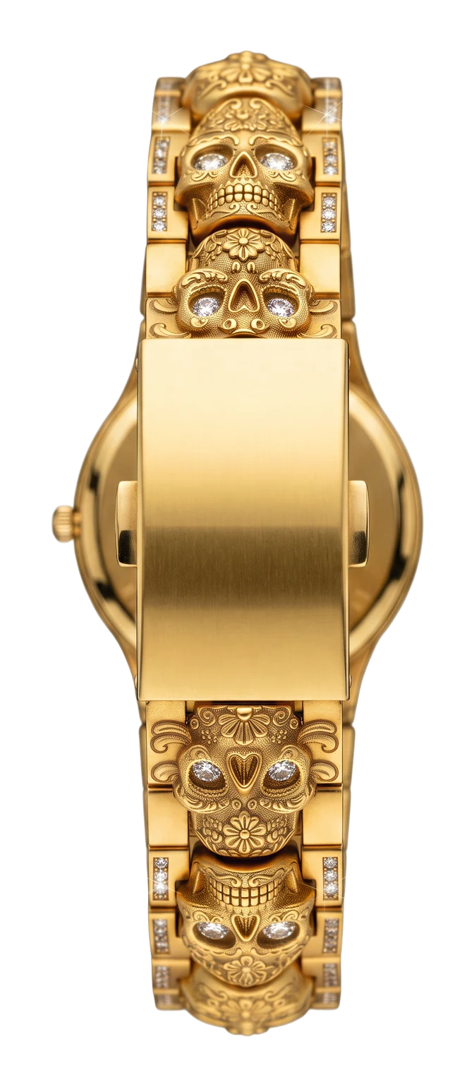 Vista trasera con el broche oculto desplegable en oro 18k