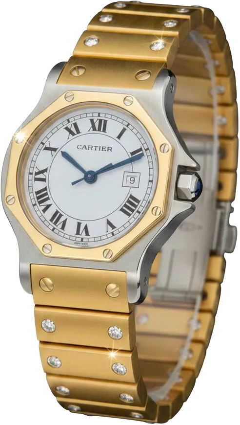 Cartier Santos Ronde con brazalete de oro 18k y diamantes